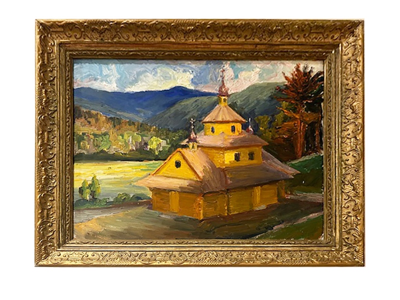 Signed   Hutsul Church, 1982  Oil on canvas